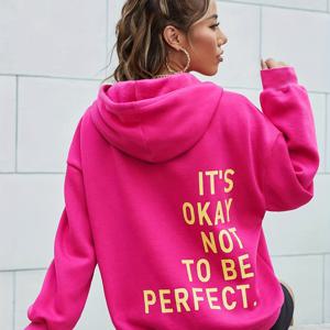 TEMU 축제 분홍 후드티 스웨트셔츠: 가을/겨울에 완벽 - 레터 프린트, 일반 핏, 포켓 디테일