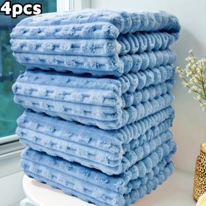 TEMU 4개 세트 모던 코랄 플리스 목욕 타월, 27.5x55.1인치, 초흡수 및 빠른 건조, 리브드 엣지가 있는 부드러운 체크무늬 디자인, 욕실, 샤워, 호텔용 개별 포장, 욕실 필수품, 판타지 테마 타월, 퀵드라이 원단, 세탁 천, 대형 목욕 타월, 욕실용 목욕 타월 세트, 고품질 목욕 타월