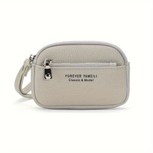 TEMU 미니멀한 두 개의 동전 지갑, 캐주얼 스타일 지퍼 클로저 동전 가방, 폴리에스터 안감, 동전 포켓, 키 지갑 컴파트먼트, 손목 액세서리, 레드/블랙/오렌지/그레이 컬러 옵션