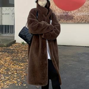 TEMU 인조 모피 오픈 프런트 코트, 가을과 겨울을 위한 세련된 써멀 긴팔 롱 길이 코트, 여성 의류