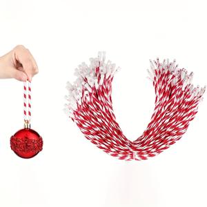 TEMU 100개 크리스마스 장식 끈, 크리스마스트리 리본 걸이용 스냅형 빨간색 & 흰색 프리컷 매달기 로프 - 트리 장식용 오너먼트 후크