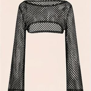 TEMU 여성용 Y2K 시크 스웨터 - 블랙 오픈워크 탑, 기계 세탁 가능 비투명 셔츠, 파티 & 일상 및 정장용 레트로 2000년대 패션 의류, 레이디스 스웨터, 비투명 소재