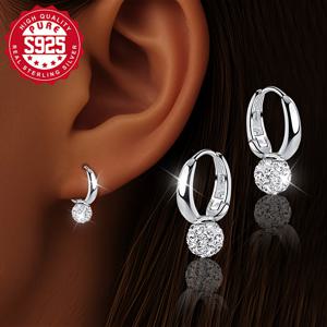 TEMU 쌍, S925 실버, 반짝이는 볼 귀걸이, 여성 패션 이어 오너먼트, 반짝이는 공 세트, 빛나는, 파티 스타일, 고급스럽고 우아함, 음악 축제 파티에 적합, 연회 착용, 일상 다용도, 저알레르기