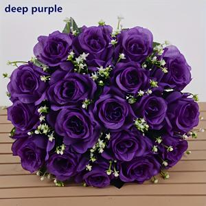 TEMU 18개의 매력적인 인공 장미 꽃다발 세트, 호텔 화분 장식, 결혼식 신부 약혼 파티, 미혼녀 파티, 생일 기념일 파티 용품, 야외 정원 및 정원 장식, 집 장식, 방 장식, 어머니의 날, 아버지의 날, 크리스마스 및 다른 축제에 적합한 어두운 보라색.