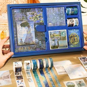 TEMU 오일 페인팅 다이어리 세트 - 자석 노트북 1개 + 스티커 20개 + 와시 테이프 6개 + 메모지 100장 + 북마크 1개, 스크랩북 키트, 완벽한 선물