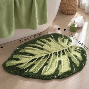 TEMU 1개 다장 초고밀도 미끄럼 방지 욕실 매트 - 녹색 잎 패턴의 튼튼한 욕실 러그, 샤워, 욕조, 화장실용 초극세사 흡수성 바닥 매트 - 녹색, 갈색의 세탁기 사용 가능한 욕실 장식 - 가정, 호텔에 적합