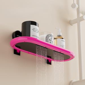 TEMU 벽걸이형 욕실 수납 선반 | 드릴 필요 없는 배수 가능한 디자인 | 흡착컵이 있는 핑크색 플라스틱 타원형 선반 | 샴푸 및 손세정제용 다용도 정리대 | 쉬운 설치, 공간 절약, 드릴 없는 선반 | 타원형 선반 디자인 | 배수 가능한 랙, 욕실 정리 및 보관