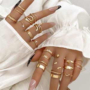 TEMU 24pcs 합금 라인스톤 스택 가능한 링 세트, 간단한 섹시한 패션 우아한 얇은 원형 팔찌, 라인스톤 인레이드 다용도 뱀 링 비즈니스 휴가 선물