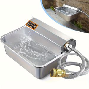 TEMU 1pc, 자동 개 물 분수, 2 갤런 304 스테인레스 스틸 실내/실외 개 물 그릇, 애완 동물 및 가축을 위한 대형 물 그릇, 미끄럼 방지, 넓은 입, 자동 수분, GHT 3/4 인치 수도꼭지에 적합, 실외 개 물 분수, 배터리 없음