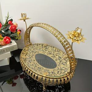 TEMU 황금 손잡이가 있는 1개 타원형 주철 및 유리 간식 바구니 - 거실, 식탁, 부엌용 내열성 장식 과일 그릇 - 우아한 홈 데코 & 창의적인 공예, 복잡한 꽃무늬 디자인, 부엌용 과일 바구니