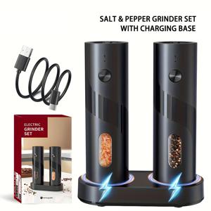 TEMU 1개/2개 충전식 전기 소금/후추 그라인더 (LED 라이트 포함), 조절 가능한 입자 크기, 3.72oz 대용량, 가정 주방 BBQ, 레스토랑, 야외, 결혼식 선물로 적합