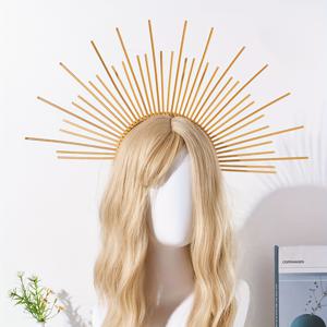 TEMU 1pc 우아한 여신 할로 크라운 - 신부, 파티, 코스프레 및 사진 용품을 위한 금색/빛나는 헤드피스 - 내구성 있는 플라스틱, 전원 필요 없음, 축제 행사에 완벽한 축제용 헤드피스 | 빛나는 헤드피스 | 내구성 있는 플라스틱 헤드피스
