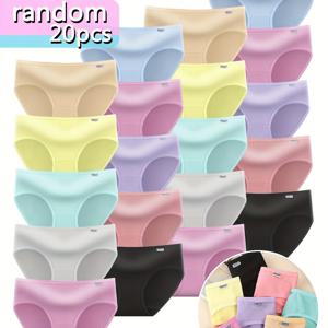 TEMU 20개입 VKELUV 틴걸 팬티 - 마카롱 컬러 어소트먼트, 92% 폴리에스터 8% 스판덱스, 초소프트 통기성 속옷, 레귤러핏 사계절용 170gsm 니트 소재, 일상 필수 아이템, 청소년 데일리 웨어, 플레이풀 컬러 어소트먼트, 편안한 신축성 허리밴드