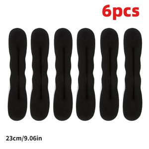 TEMU 여성용 6개 매직 폼 헤어 도넛 번 메이커 - 인체공학적 포니테일 & 번 모양 만들기 도구, 긴 머리용 부드러운 블랙 스타일링 액세서리, 안전한 고정 및 손상 없는 스타일링, 광택 마감 헤어 번 액세서리