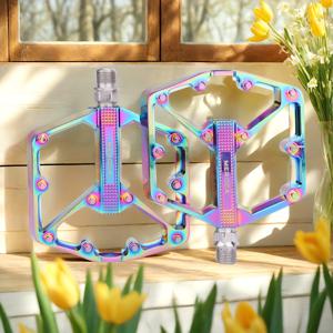 TEMU 반사판이 있는 와이드 플랫폼 자전거 페달 - 산악, BMX, 로드 바이크용 컬러풀 무지개 MTB 페달 - 내구성 강한 금속 구조, 안전 나사 부착, 다중 자전거 사용 가능, 일상적인 편안함을 위한 사이클링 액세서리