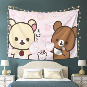 TEMU 귀여운 곰돌이 버블 타임 태피스트리 - 플레이풀한 거품 내는 곰, 하트 & 일본어 텍스트가 있는 연회색 벽걸이, 침실·거실·사무실·파티용 가로형 홈 데코 (전기 불필요), 파티 장식, 유쾌한 디자인, 부드러운 소재