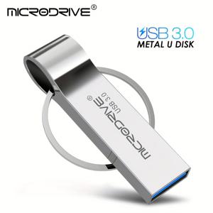 TEMU MiCRODRIVE USB 3.0 휴대용 플래시 드라이브 - 금속 키 체인 포함, 128GB/64GB/32GB/16GB 고속 데이터 전송, 사진, 음악, 영화 및 파일을 위한 내구성 있는 금속 케이싱 - 검정/실버, 파일 전송, 세련된 디자인, 강건한 구조