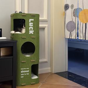 TEMU 멀티레이어 캣 트리 & 네스트, 펠트 안감 스크래치 방지 디자인, 다묘 가정용 아늑한 수면 하우스, 사계절 내구성 강아지 침대, 안전한 고양이 은신처, 장난기 있는 패턴 데코, 멀티캣 홈, 부드러운 펠트 라이닝, 실내 고양이용 공간