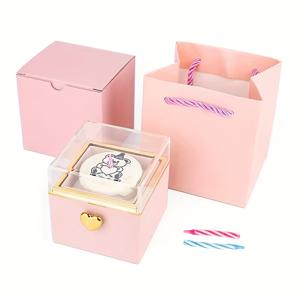 TEMU 아름다운 곰 케이크 패턴 보석 상자, 버튼으로 활성화되는 플립 레이어 선물 상자, 조명되는 촛불 포함, 생일, 데이, 크리스마스 선물에 적합, 반지, 펜던트, 목걸이 보관 상자에 적합