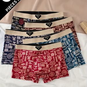TEMU 5팩 남성용 복서 브리프 & 쇼츠 - 통기성 스트레치 원단, 전체 프린트 패턴, 부드러운 신축성 허리밴드, 캐주얼 및 액티브웨어용 다양한 색상, 편안한 속옷, 생동감 있는 패턴, 신축성 원단, 라운지 웨어, 스타일리시한 내의, 내구성 있는 구조, 멀티팩 속옷, 체육관복