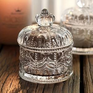 TEMU 우아한 인쇄 유리 주전자 - 보석, 선물 및 작은 액세서리 보관용 장식적이고 냄새 없는 보관 용기, 세련된 꽃무늬 디자인, 집 장식 또는 선물 전시용으로 완벽, 장식적 보관 | 우아한 꽃무늬 | 장식적 뚜껑, 장식적 보관