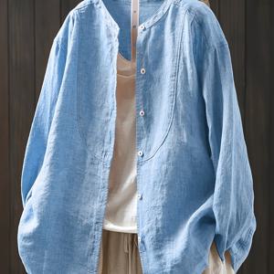 TEMU 플러스 사이즈 여성용 블라우스 - 미트 그린, 비신축성 버튼 프론트 셔츠, 우아한 오피스 & 데일리 블라우스, 사계절 필수 아이템 (기계 세탁 가능), 라운드넥 디자인, 클래식 소재, 내구성 좋은 원단, 버튼업 탑, 전문가용