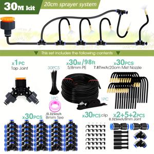 TEMU 30M-5m DIY 자유형 유니버설 스프레이어 키트 8mm 호스 파티오 미스트 냉각 시스템 정원 식물 물주기 관개용