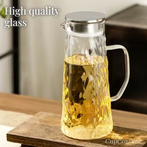 TEMU 50.7oz/1.5L 빙하 패턴 유리 물주전자 - 뚜껑 및 손잡이 포함 아이스 워터 캐러프 - 무연 보로실리케이트 글라스 음료 주전자 - 냉장고용 선티, 레모네이드, 우유 디스펜서, 커피, 주스 차주전자