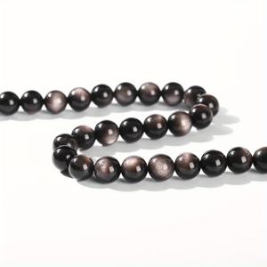 TEMU 15인치 7A 천연 흑요석 루스 비즈, 6/8/10/12/14mm 라운드 실버리 옵시디언 비즈 – 독특한 광택과 자연스러운 질감의 고급 품질, 주얼리 제작에 완벽! 휴일 선물 추천!, 비딩 재료, 액세서리 만들기 용품, 우아한 디자인, 매끄러운 마감, 내구성 있는 비즈 세트, 공예 애호가 및 컬렉터를 위한 스타일리시 비즈