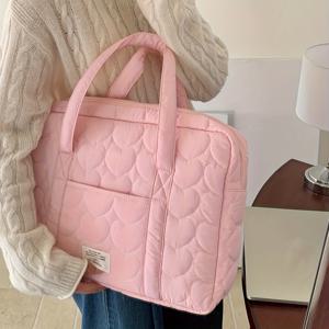 TEMU 여성용 하트 패턴 랩탑백 - 소프트 파스텔 핑크, 우아한 블랙, 13-15.6인치 넉넘직 노트북 가방 (MacBook Air/Pro/PC 호환), 직장·학교·여행용, 스타일리시 토트백, 내구성 있는 원단, 다목적 캐리어, 테크 애호가 필수 아이템|토트백|파우치|태블릿PC