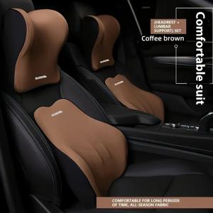 TEMU 럭셔리 자동차 시트 범용 목베개+요추 지지 패드 세트 - 내구성 있는 폴리에스터 풀 커버리지, 편안하고 부드러운 메모리 폼으로 운전자와 승객에게 업그레이드된 경험 제공, 모든 차량 장식에 적합