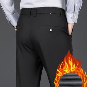 TEMU 남성용 겨울 따뜻한 두꺼운 비즈니스 캐주얼 바지 - 슬림핏 레그 버튼 클로저, 오피스 및 아웃도어 착용을 위한 미드라이즈 디자인, 단색, 지퍼 플라이, 추운 날씨에 적합한 사무실 착용 바지 | 슬림핏 바지 | 내구성 있는 원단 바지, 남성용 겨울 슈트 바지, 남성용 외출 바지, 우아한 남성용 바지|냉장고바지|오피스룩|남자바지