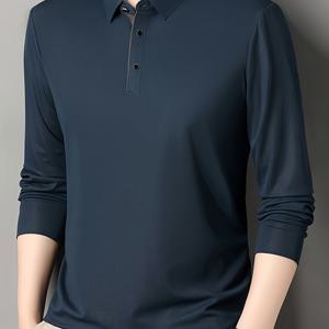 TEMU 남성용 긴팔 티셔츠, 대조적인 칼라와 단색의 깔끔한 핏으로 캐주얼하고 다재다능한 편안함과 스타일리시|티셔츠|남자셔츠|셔츠