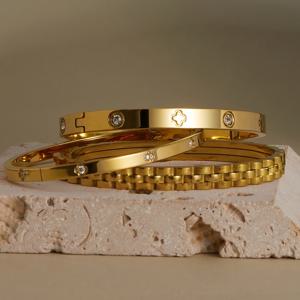 TEMU 3pcs 18K 골드 도금-스테인리스 스틸 이중팔찌, 남녀공용 사슬디자인 패션 액세서리, 여성을 위한 파티·생일·휴일선물, 발렌타인데이 개성과 취향표현, 모던한 DIY 주얼리, Unisex 유니버설 아이템|남자팔찌