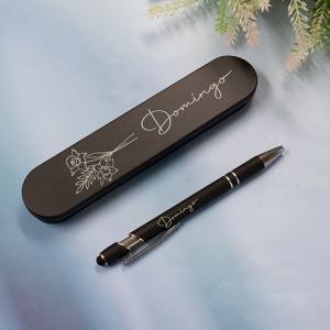 TEMU ANLEWO 이름 & 생일 꽃 이름각 커스터마이징 볼펜 - 인체공학적 자동잉어 팁, 맞춤 텍스트/로고, 맞춤 이름/텍스트 블랙 메탈 선물 상자