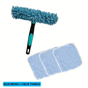 TEMU 4pcs 자동차 & 가정용 청소 키트: 2-in-1 양면 브러시 (Chenille +) + 3 흡수 수건 - 유리, 타일, 자동차 표면에 안전한 스크래치-프리, 무흔적, 자동차 청소 용품과 제품, 세차 키트, 자동차 세척 장비 브러시, 자동차 세척 키트 세트, 타일 문지름, 다목적 클리너, Chenille와 브러시, 다기능 클리너, 전문가 디테일링