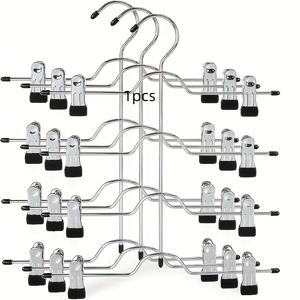 TEMU 공간절약형 조절 가능 클립 바지걸이, 4단 금속 선반 - 캐주얼 팬츠, 반바지, 청바지 및 수건용|바지걸이