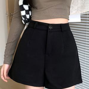 TEMU 여성용 우아한 와이드 레그 반바지 - 비침 없는 원단, 버튼 클로저, 사계절 데일리 & 포멀룩 - 오피스, 파티, 캐주얼 복장 - 간편한 관리, 여성용, 파티룩, 스타일리시 디자인, 오피스룩, 패션 애호가|반바지