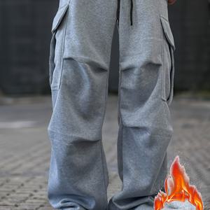 TEMU 남성용 헤비듀티 작업 바지 - 사계절용 루즈핏 카고 팬츠, 다중 포켓, 비신축 원단으로 건설 및 야외 활동에 적합, 힙합 스타일 (그레이/블랙) - 일상 및 전문가용 이상적, 야외 활동, 스트리트웨어 패션, 내구성 있는 구조, 야외 애호가를 위한