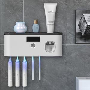 TEMU 1개 스마트 칫솔 살균기 + 자동 치약 디스펜서 - 벽걸이형, 5구 저장공간, 내구성 플라스틱, USB 충전 리튬 배터리, 모던 욕실 정리함 & 홈 데코, 칫솔 보관함, 욕실 정리함 | 모던 칫솔 보관함 | 내구성 플라스틱 스탠드, 칫솔 보관 정리함
