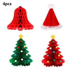 TEMU 4pcs 레이어드 허니콤 벨 & 트리 장식 세트 - 레드/그린/옐로우/핑크 종이 크리스마스 , 주름 벨, DIY 친화적 트리 토퍼 & 행잉 체인, 겨울, 새해 파티, 크리스마스 트리 장식용 (조립 불필요)