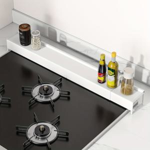 TEMU 길이 조절 가능 주방 향신료 랙, 두꺼운 내열 디자인의 금속 가스레인지 튐 방지대 (블랙/화이트 원피스 세트), 다용도 랙