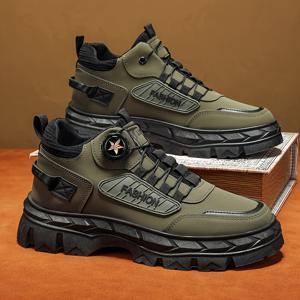 TEMU 남성용 부츠 스타일 신발 - 헤비듀티 올테레인 트랙션, 어퍼 & 고무 밑창, 올리브 그린/블랙 러그드 아웃도어 부츠, 캠핑, 작업용 - 로우탑 라운드 토 캐주얼 트레킹 스니커즈|트레킹화|남자운동화