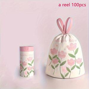 TEMU 100개입 라벤더 향 끈 쓰레기봉투, 두꺼운 대형 사이즈, 주방, 욕실, 침실, 거실, 화장실용 고밀도 폴리에틸렌 일회용 봉투, 주방 쓰레기 처리기,욕실용 쓰레기 봉투,끈으로 조절하는 클로저,냄새 차단 백,헤비듀티 소재,폐기물 관리,향기로운 라이너,바쁜 가정,가족용