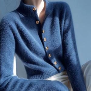 TEMU 블루 하프 터틀넥 소프트 왁스 스웨터 가디건 여성 겨울 신상 스타일 올해 인기 코리안 게으른 속옷 패션