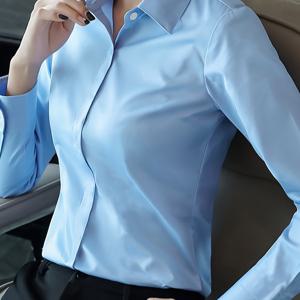 TEMU 솔리드 히든 버튼 심플 셔츠, 사무실 및 업무용 다용도 롱 슬리브 셔츠, 여성 의류