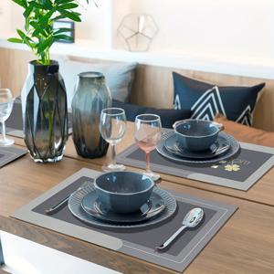TEMU 4/6개, 창의적인 패턴 회색 플레이스매트, 세탁 가능한 리넨 매트, 테이블 보호 매트, 직사각형 흡수 매트, 주방, 식탁 및 홈 파티 테이블 장식에 적합, 주방 및 레스토랑 장식, 가정 용품