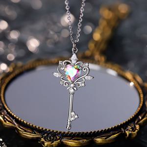 TEMU 925 실버 키 목걸이 여성용, 페어 스타일 라이트 럭셔리 러브 칼라 체인 하이엔드 다용도 보석, 컬러풀 페어리 테일 아트 칼리지 세련된 박스 없음