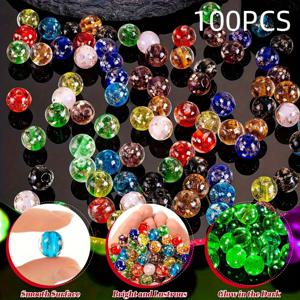 TEMU 100개 8mm 야광 비즈 골든 시퀸스 - 혼합 색상 투명 유리 루즈 쿠션 비즈 DIY 주얼리 만들기, 팔찌, 목걸이, 귀걸이 & 신발 부츠 액세서리용, 빛나는 디자인의 주얼리 비즈, 화려한 구슬 모양, 금색 시퀸 인레이