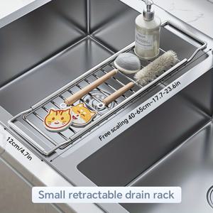 TEMU 1개 확장 가능한 스테인리스 스틸 접시 건조 랙, 304 주방 싱크 접시 건조기, 수저 거치대 포함, 싱크 위 접시 랙, 실버|식기건조대|식기건조기